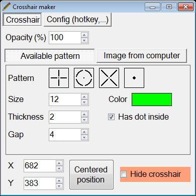 Main screen of Crosshair maker application